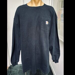 VINTAGE Y2K CARHARTT LONG SLEEVE BLACK WORK TSHIRT 100% COTTON POCKET 2XL XXL